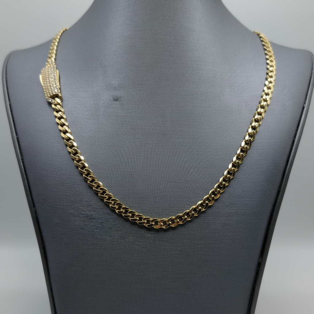 10KT CUBAN LINK CHAIN CZ LOCK 4.6MM