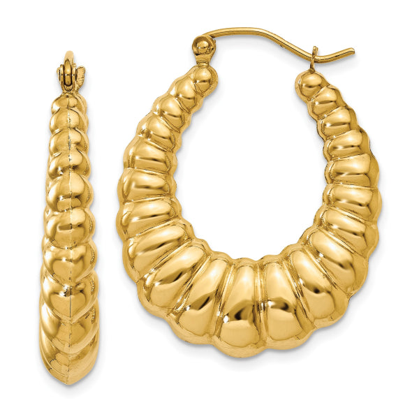 Polished Shrimp BIG Hoop Earrings 10K Yellow Gold