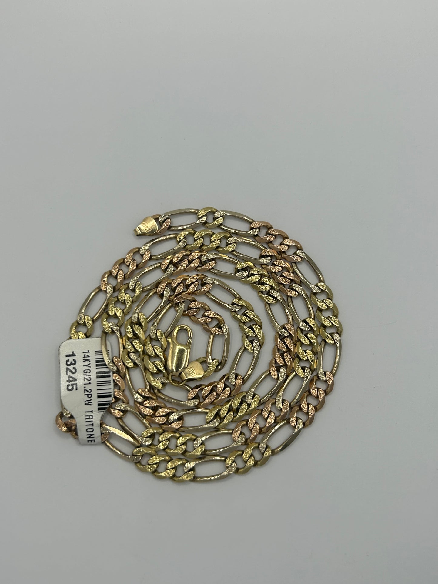 14KT Solid 3-Tone Figaro Chain 26inch, 6mm