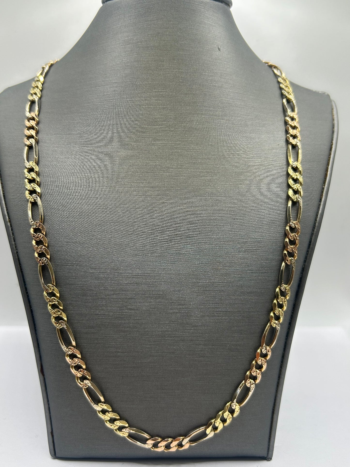 14KT Solid 3-Tone Figaro Chain 26inch, 6mm