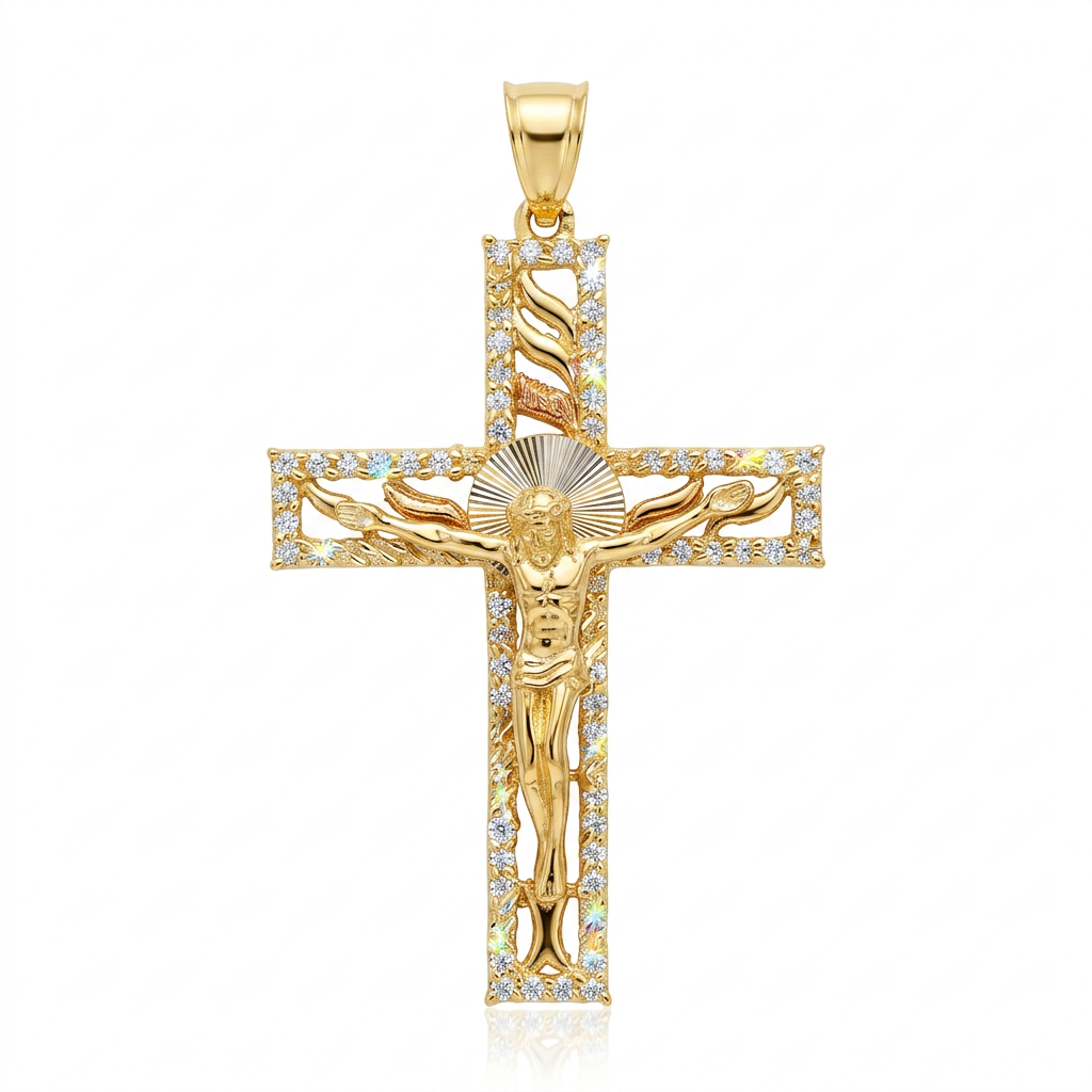 14KT 3-Tone Crucifix Pendant – R647