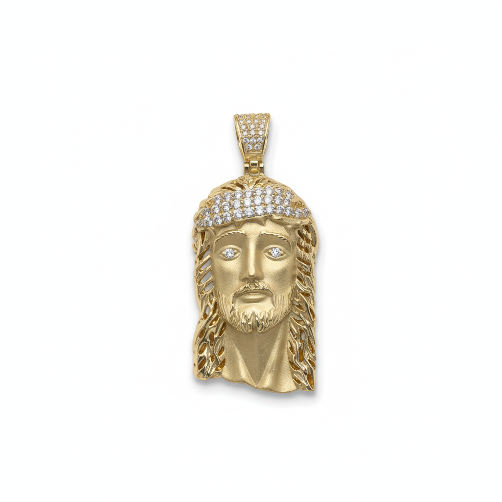 14KT CZ JESUS HEAD PENDANT