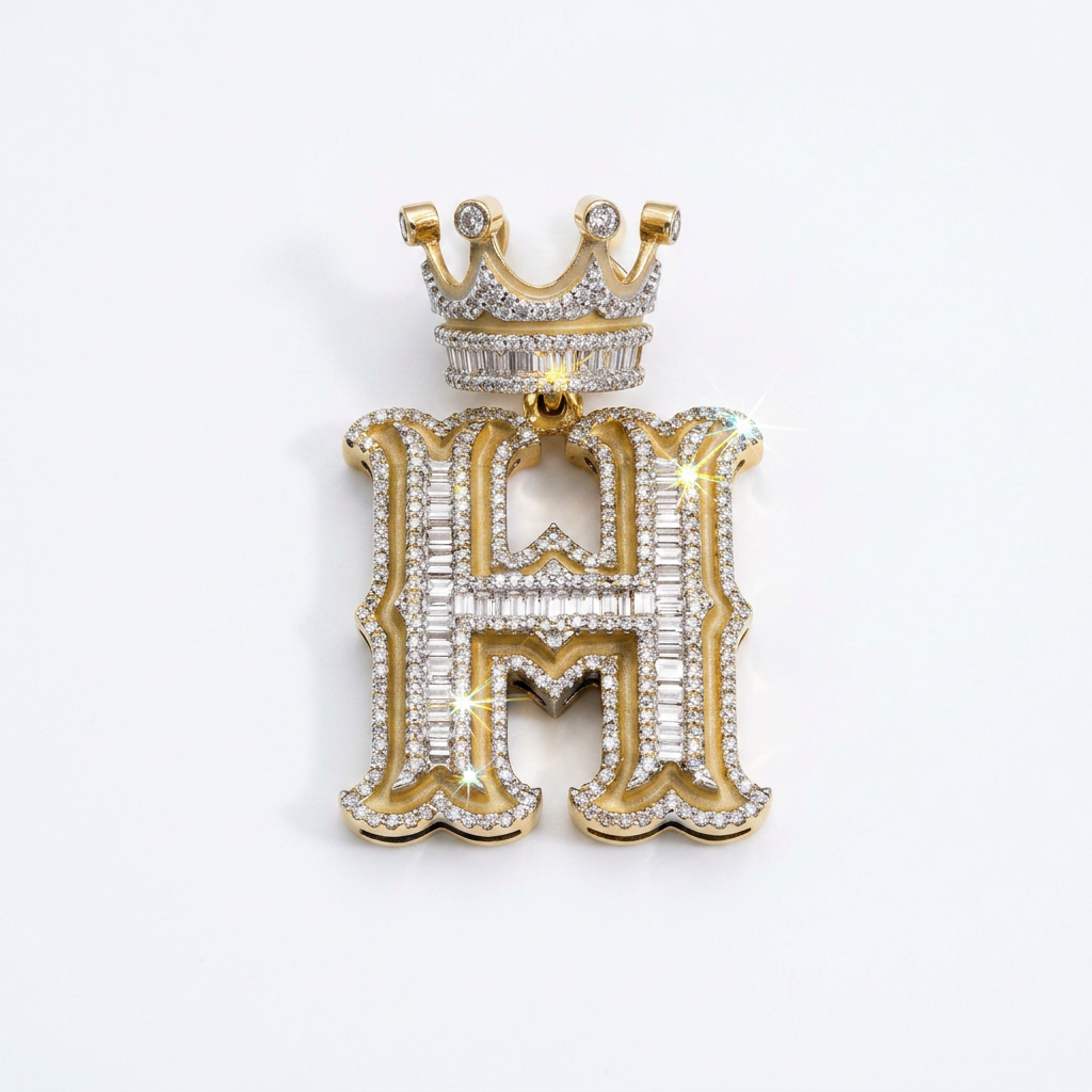 10KT YELLOW GOLD KING "H" DIAMOND PENDANT