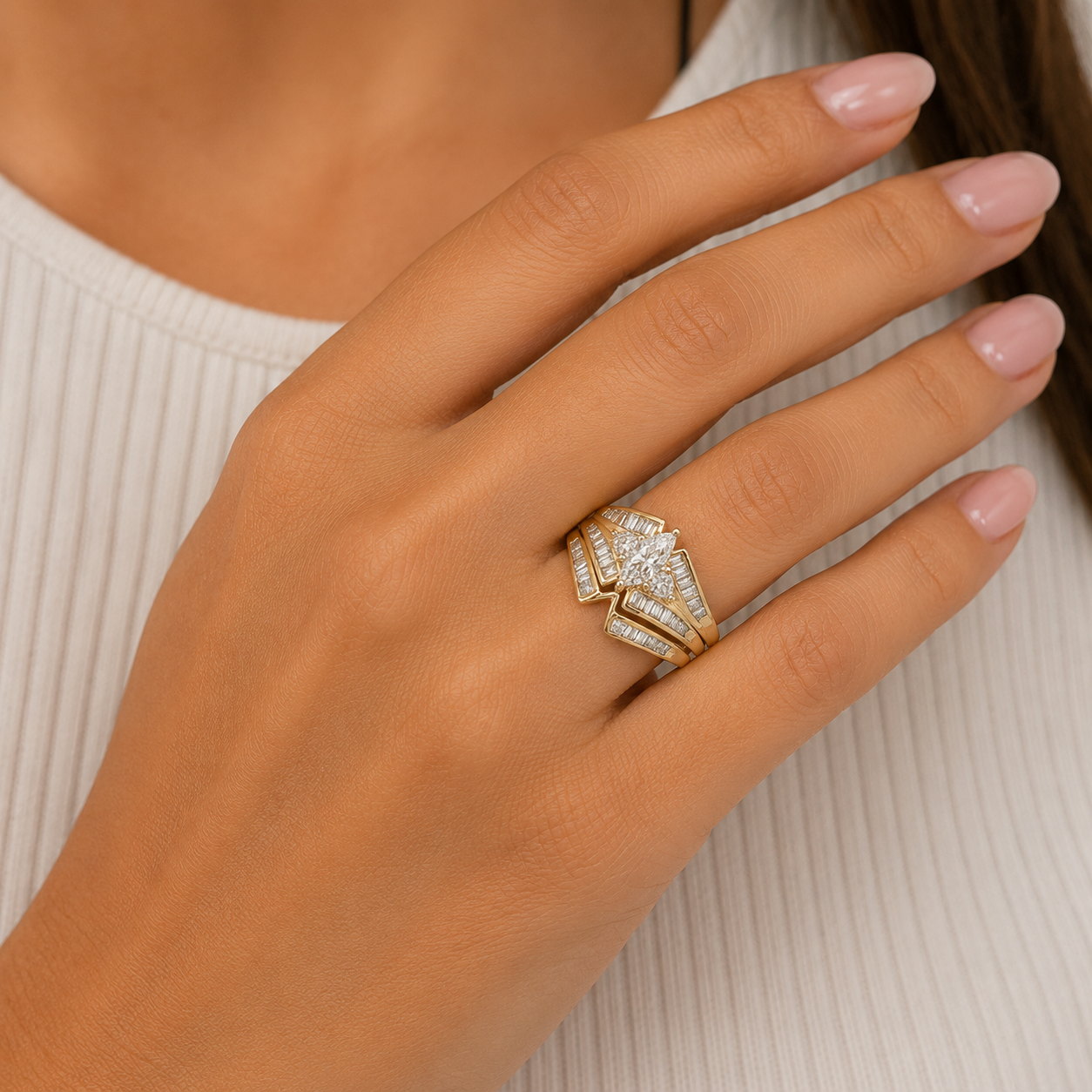 14K Yellow Gold Diamond Ring Set Size 9 – R1319