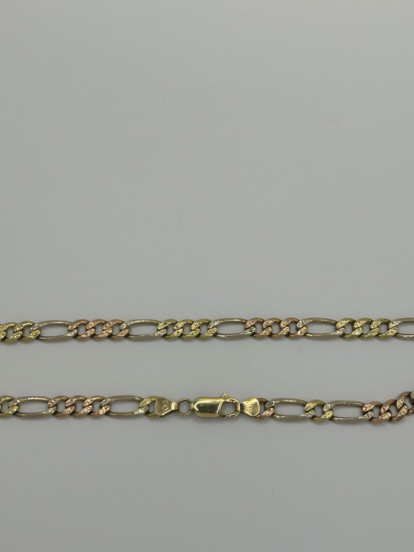 14KT Solid 3-Tone Figaro Chain 26inch, 6mm