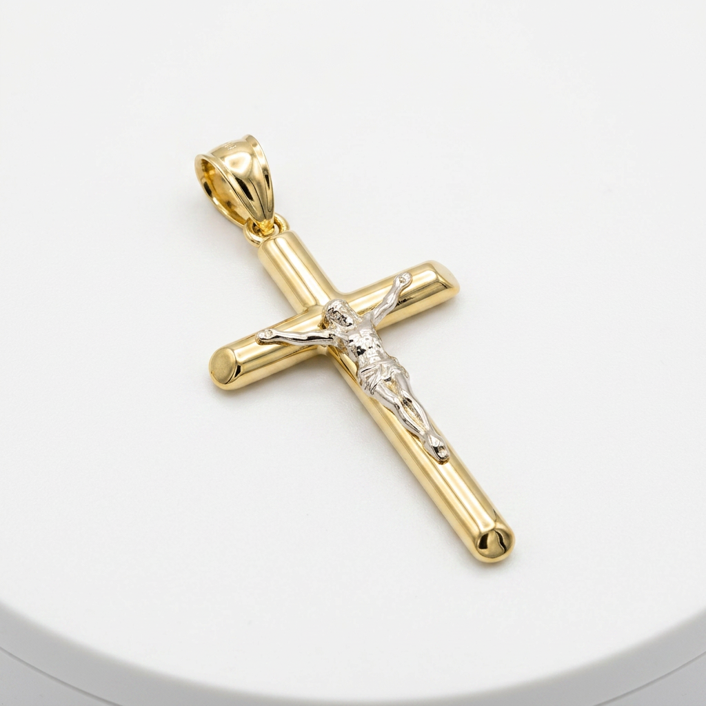 14KT 2-Tone Crucifix Pendant –