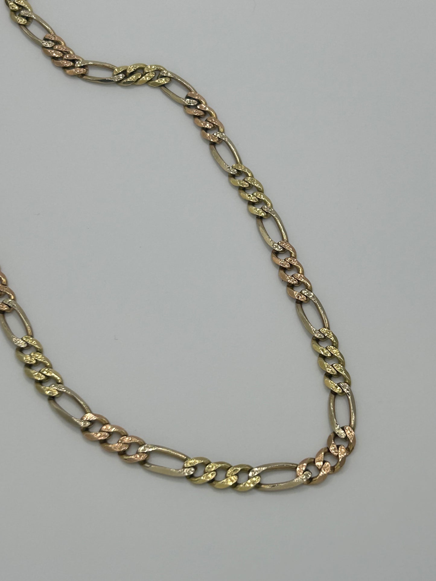 14KT Solid 3-Tone Figaro Chain 26inch, 6mm