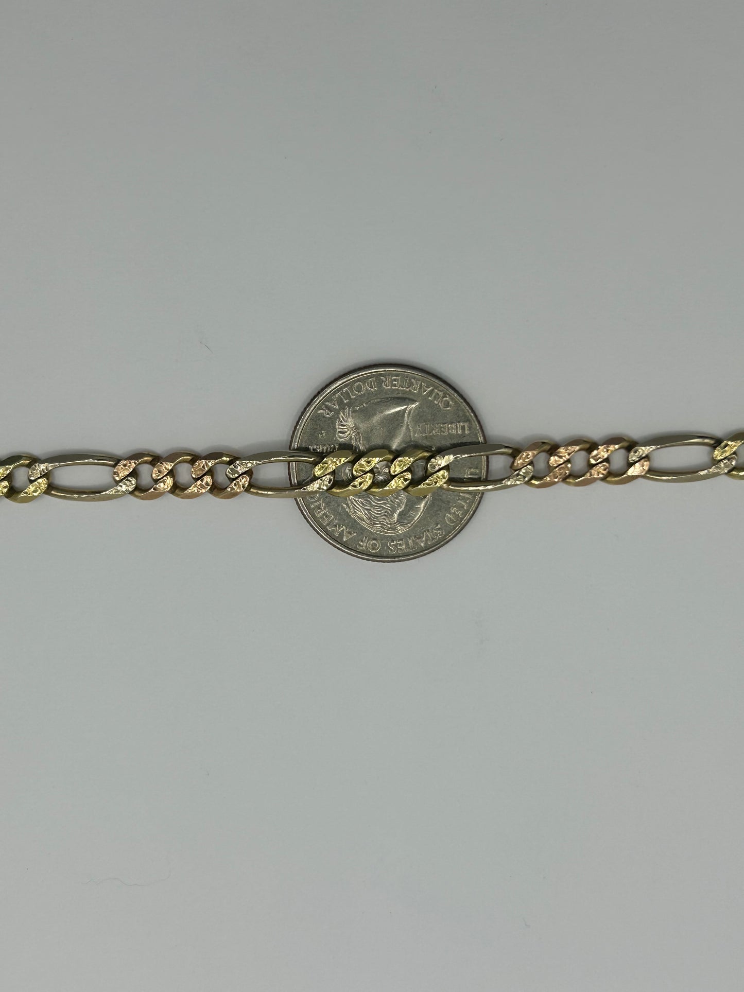 14KT Solid 3-Tone Figaro Chain 26inch, 6mm
