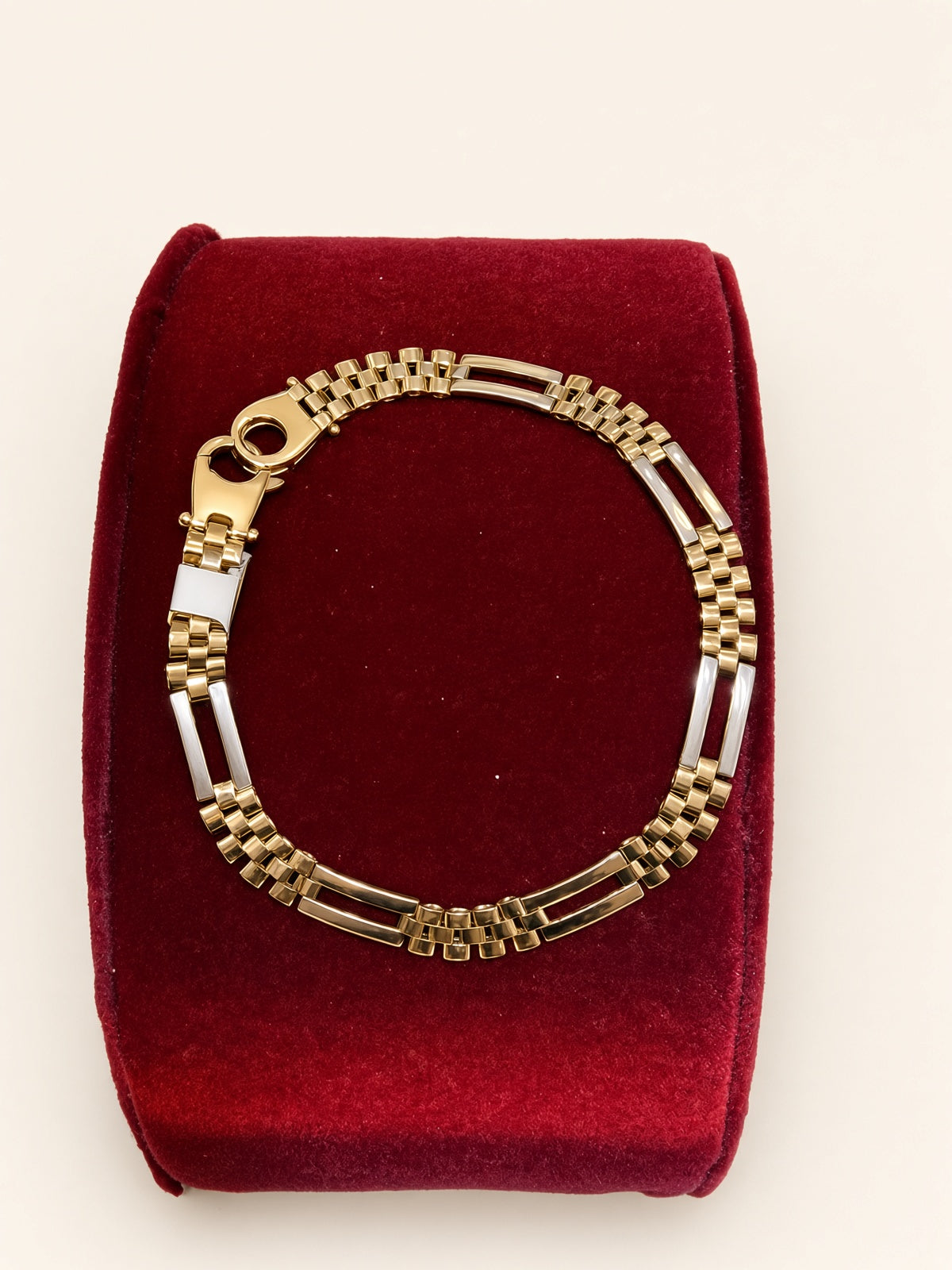 14KT Yellow Gold Two-Tone Watch Link Style Bracelet 6.4mm 8" – R220