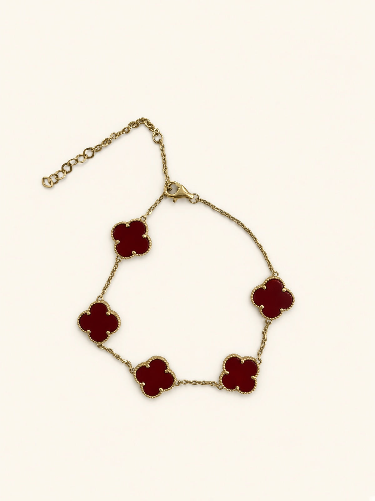 14KT Yellow Gold Carnelian Clover Bracelet – R485