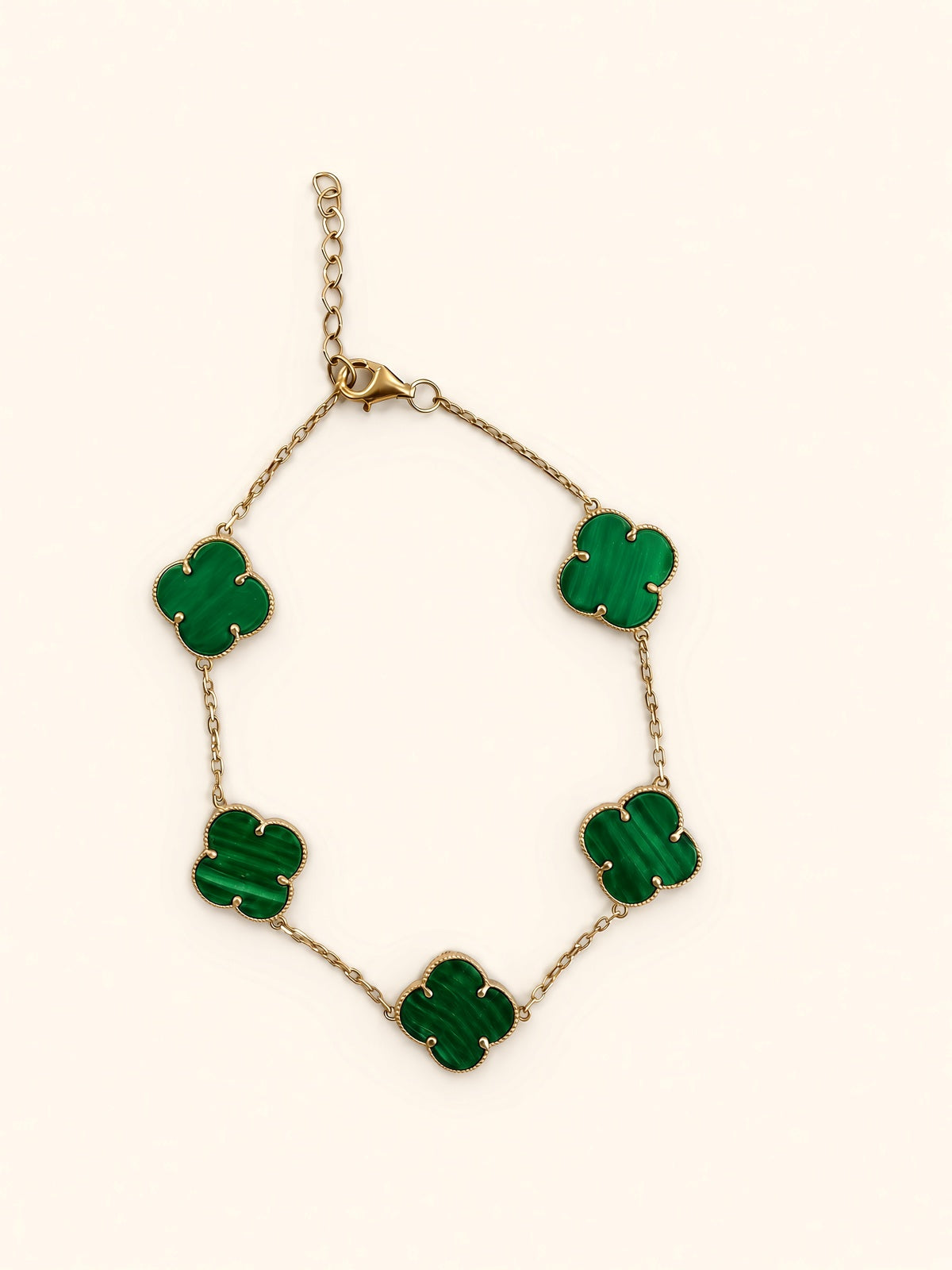14KT Yellow Gold Green Tourmaline Clover Bracelet – R486