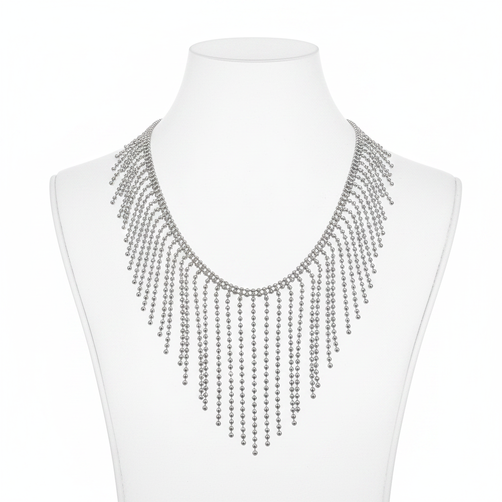 14K White Gold Diamond Fringe Statement Necklace – 21.3 Grams