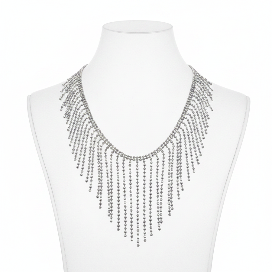14K White Gold Diamond Fringe Statement Necklace – 21.3 Grams