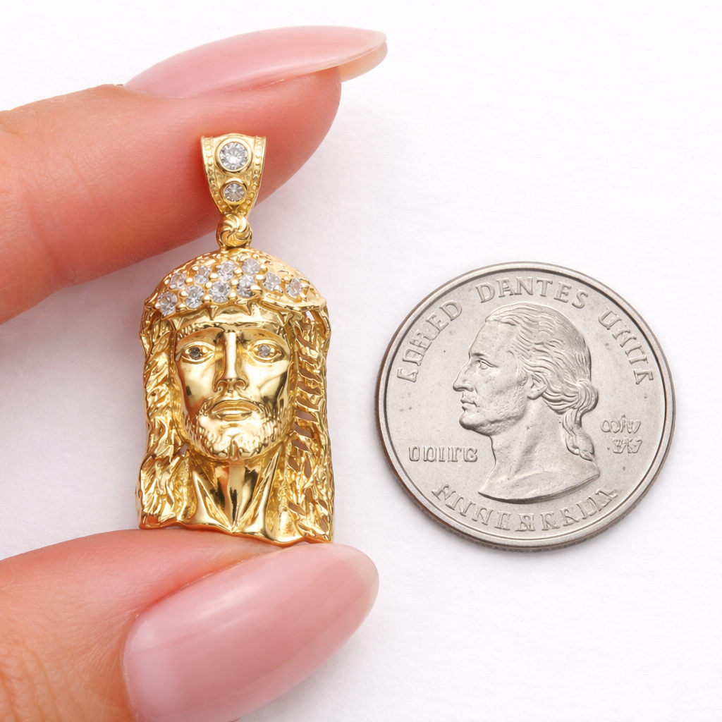 14KT Gold CZ Jesus Head Pendant – R701