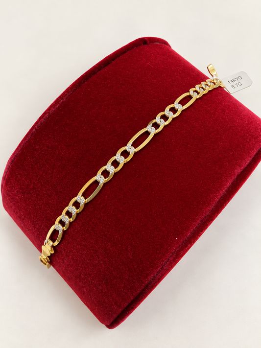 14KT Yellow Gold Diamond-Cut Figaro Bracelet 6mm 8"
