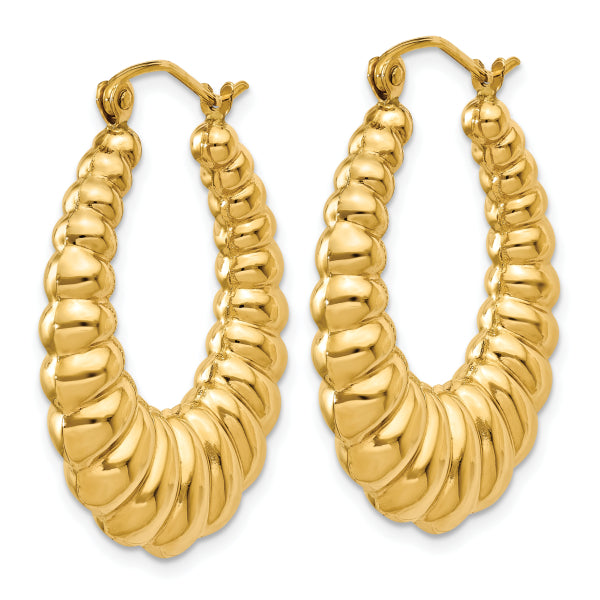 Polished Shrimp BIG Hoop Earrings 10K Yellow Gold