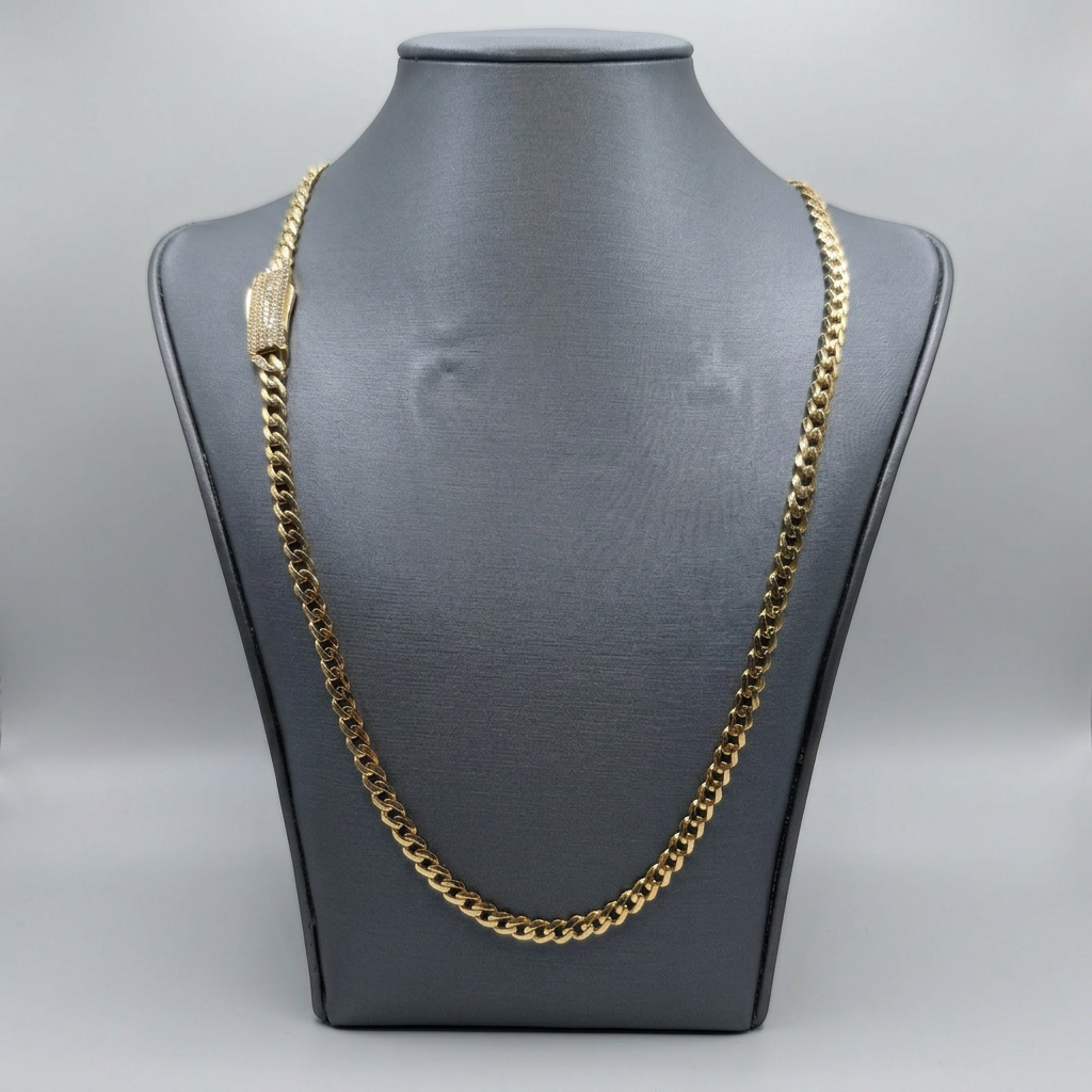 10KT CUBAN LINK CHAIN CZ LOCK 4.6MM
