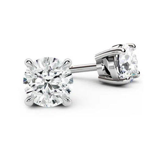 1 CT (tcw). Lab-Grown Diamond Solitaire Stud Earrings in 14K White Gold