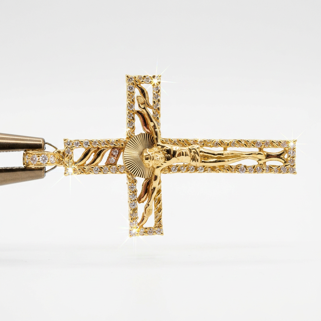 14KT 3-Tone Crucifix Pendant – R647