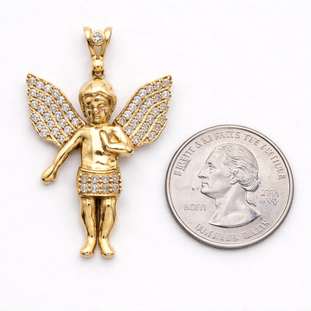 10KT Gold CZ Angel Pendant