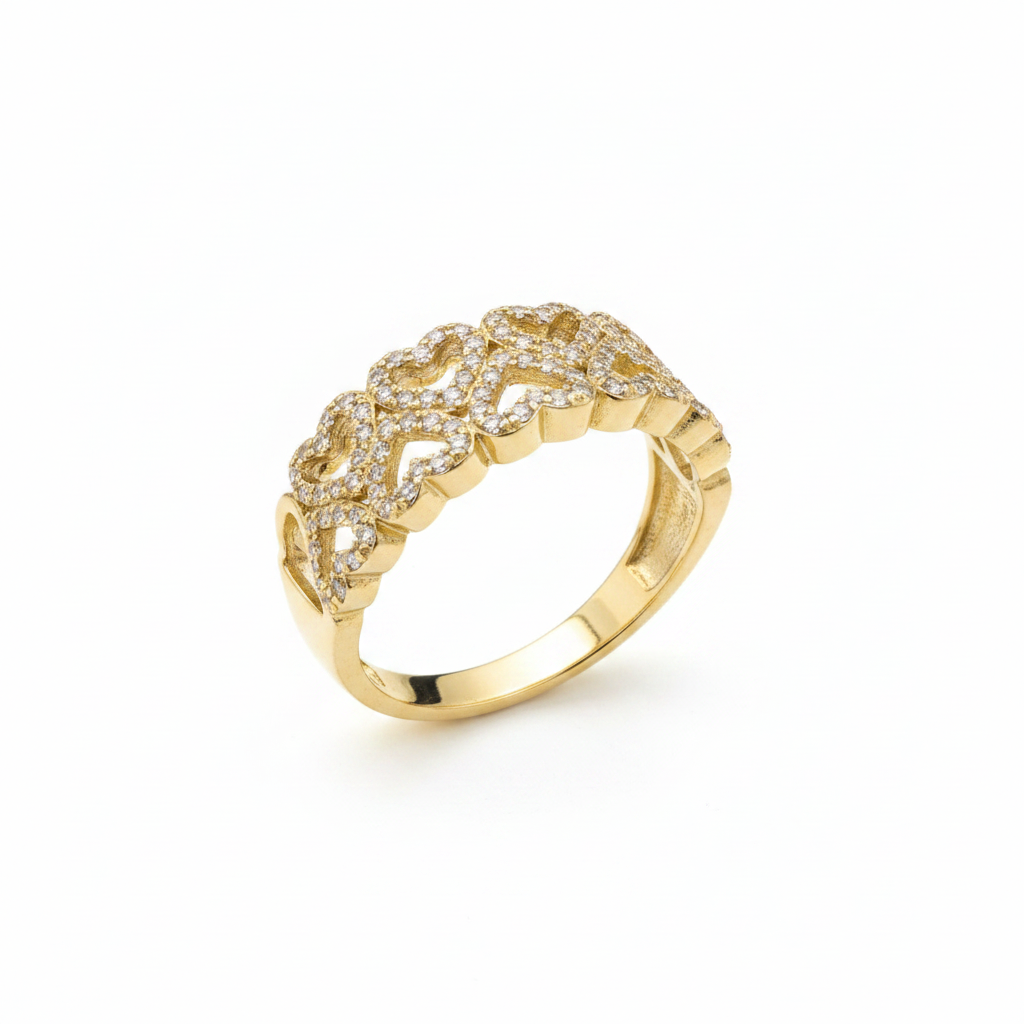 10K Yellow Heart Gold Diamond Ring Size 8.5