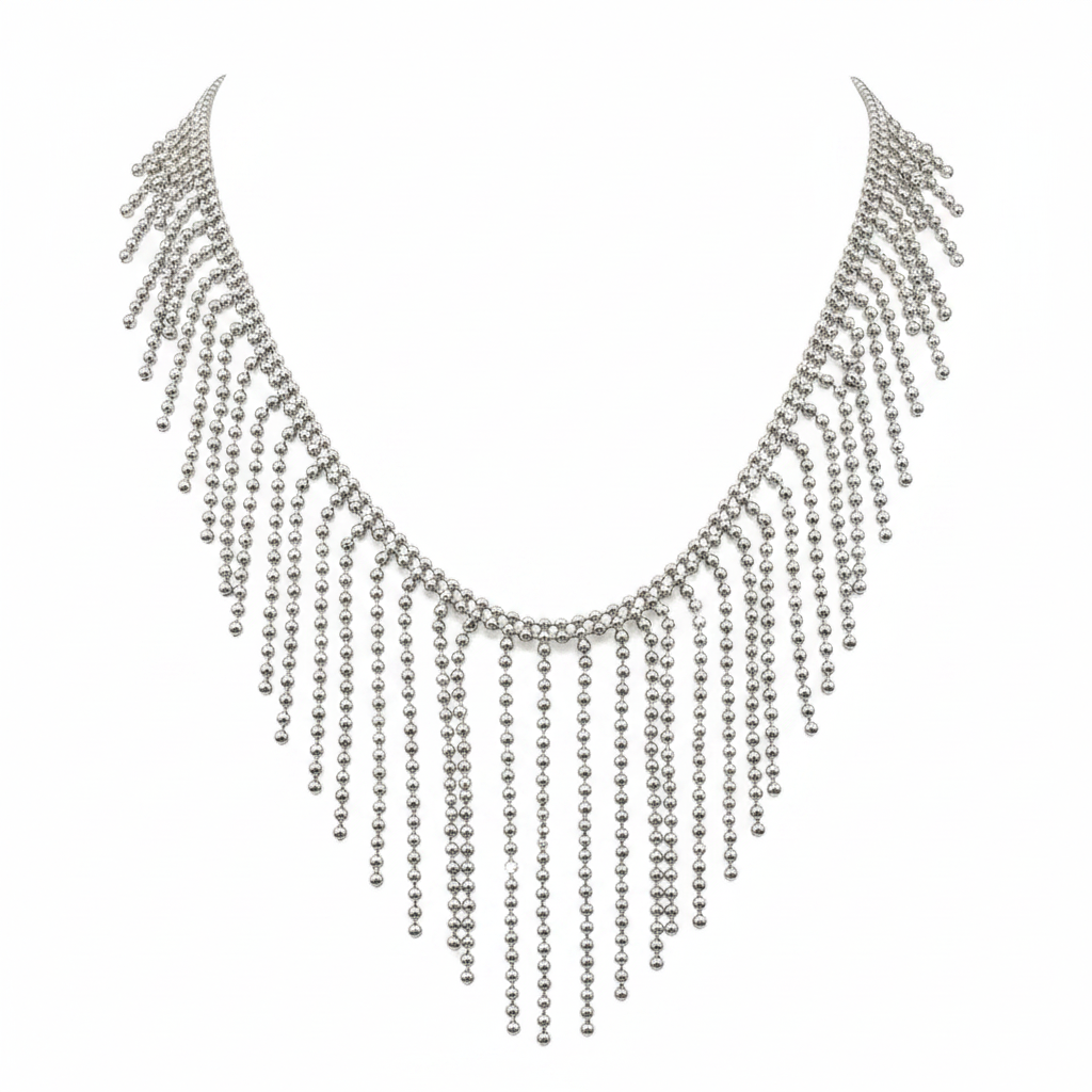 14K White Gold Diamond Fringe Statement Necklace – 21.3 Grams