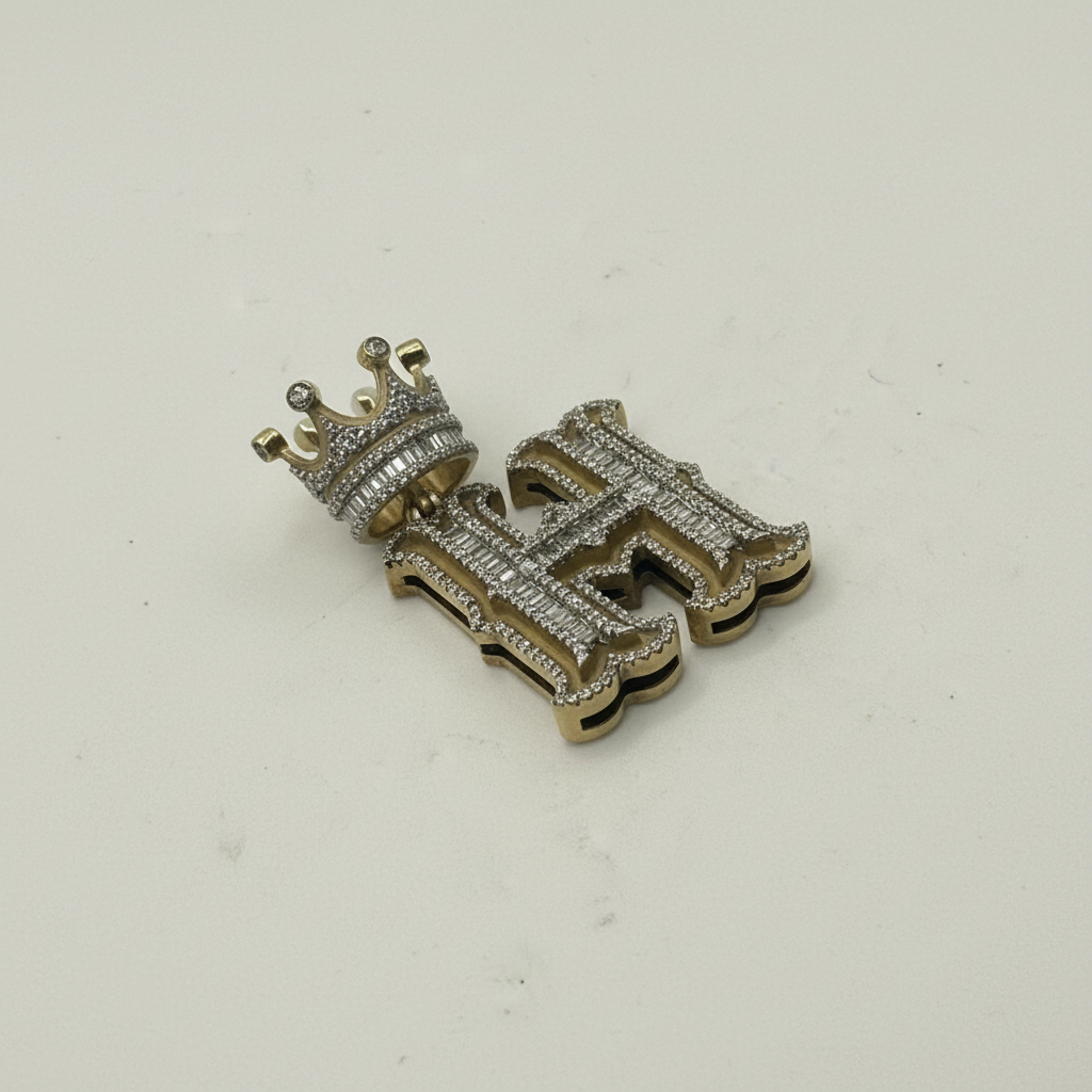 10KT YELLOW GOLD KING "H" DIAMOND PENDANT