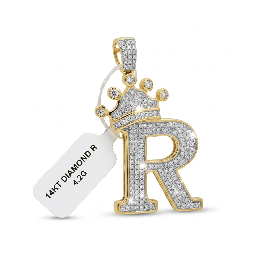 14KT DIAMOND INITIAL "R" PENDANT