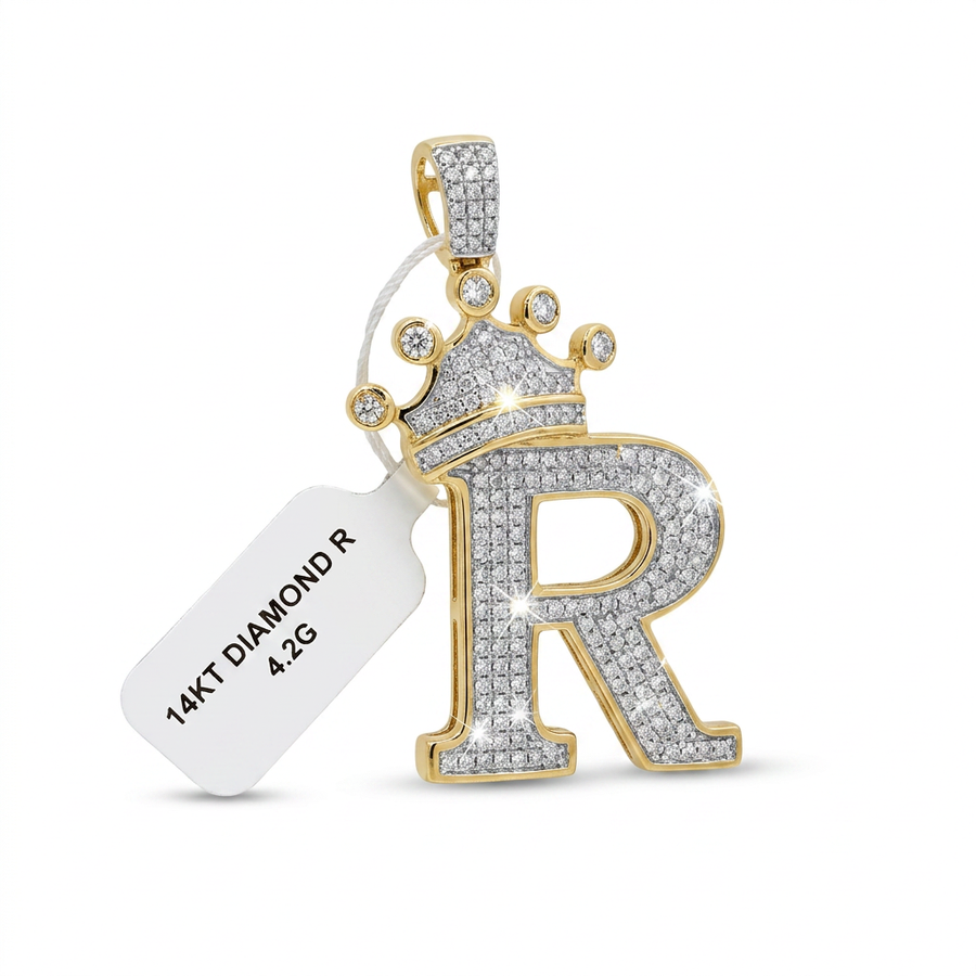 14KT DIAMOND INITIAL "R" PENDANT