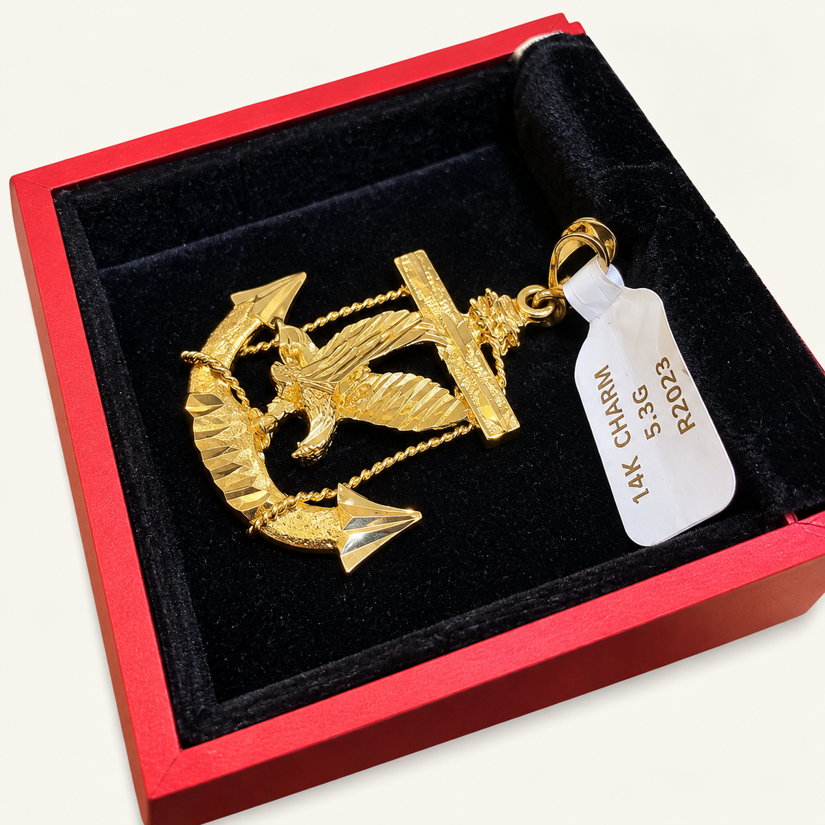 14K Yellow Gold Eagle Anchor Cross Pendant – R2023