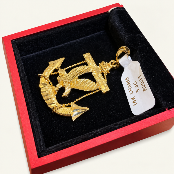 14K Yellow Gold Eagle Anchor Cross Pendant – R2023