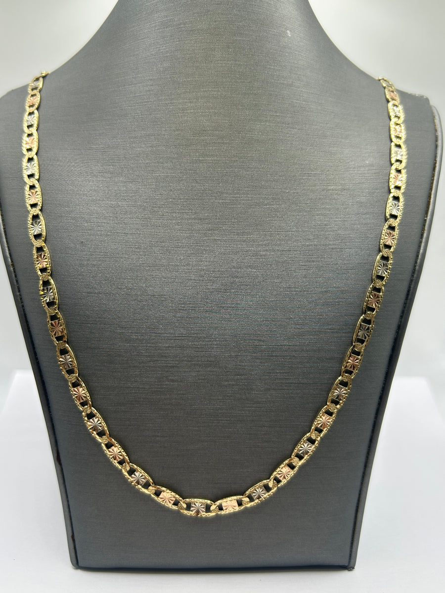 14KT 3-Tone Mariner Link Chain 24inch 5mm