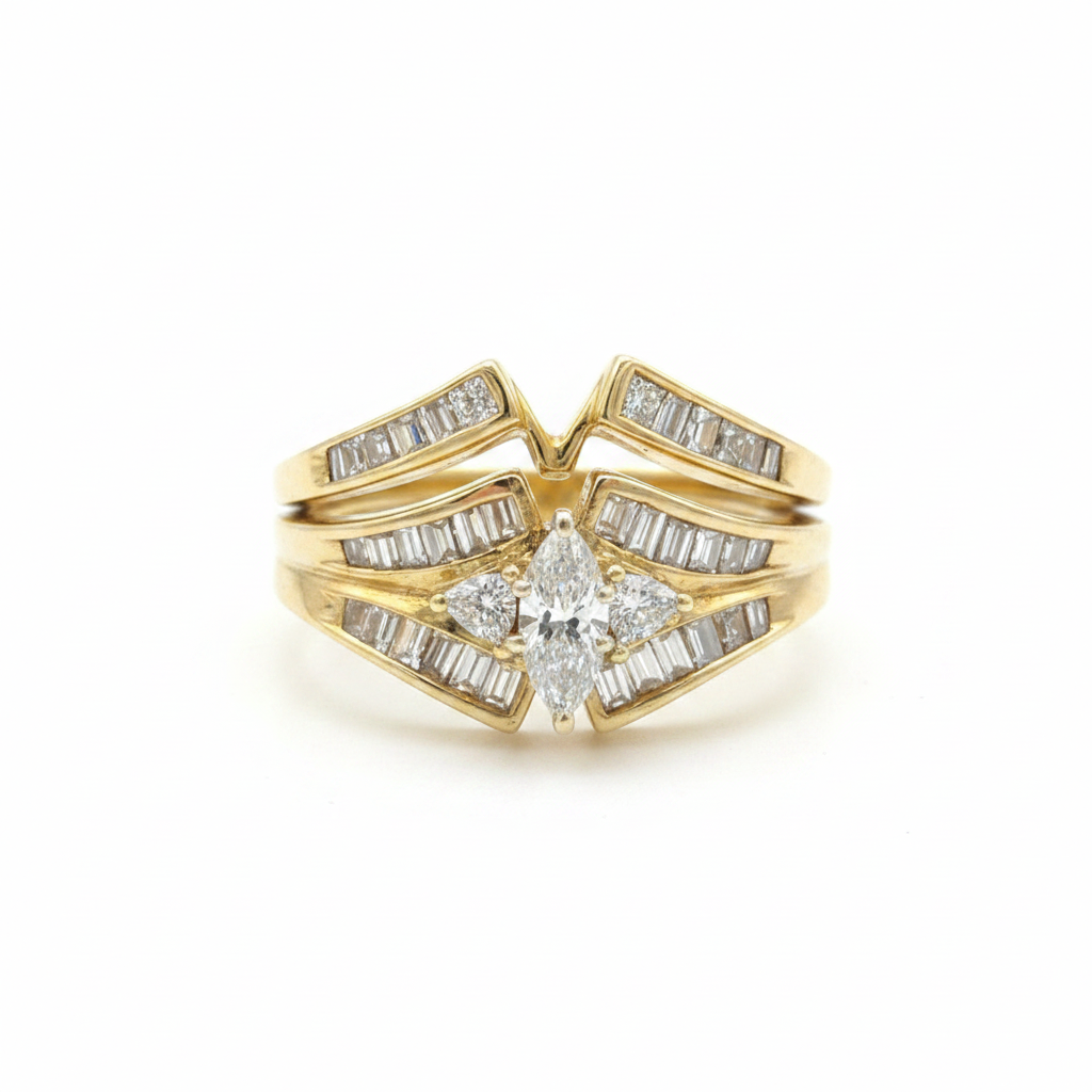 14K Yellow Gold Diamond Ring Set Size 9 – R1319