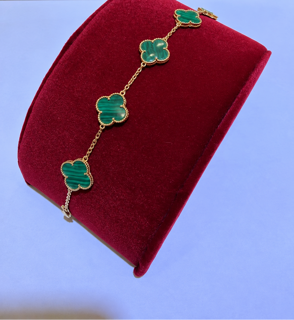 14KT Yellow Gold Green Tourmaline Clover Bracelet – R486