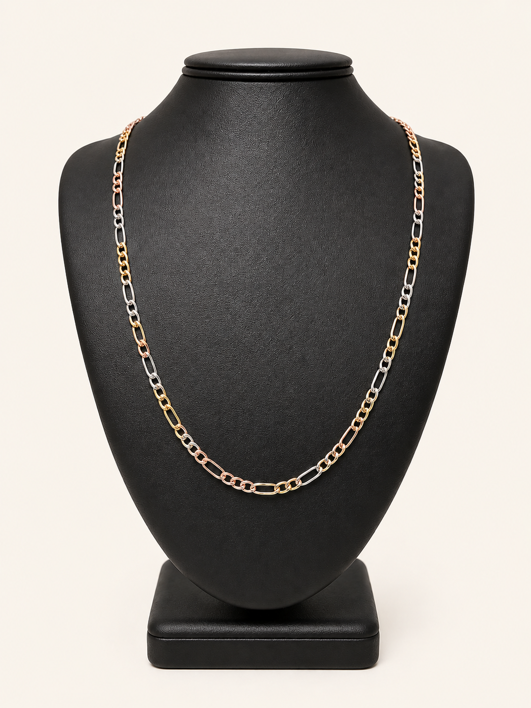 10K Tri-Color Gold Figaro Link Chain – 22" | 3.5mm