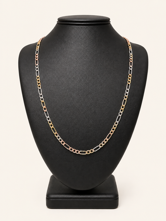 10K Tri-Color Gold Figaro Link Chain – 22" | 3.5mm