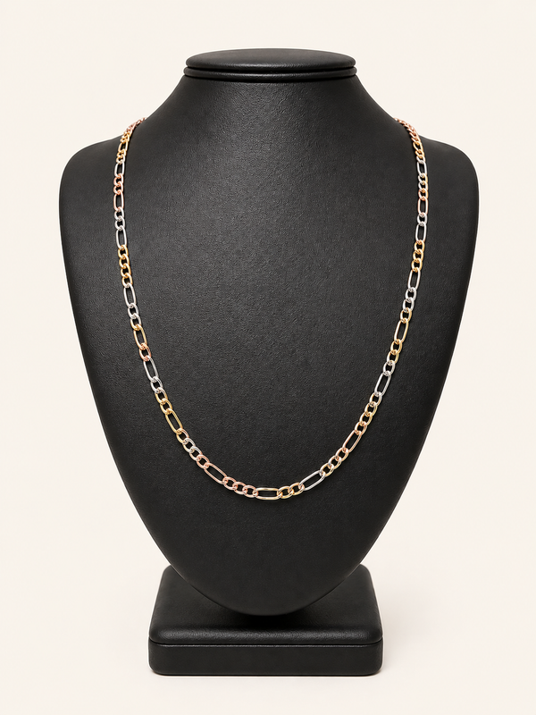 10K Tri-Color Gold Figaro Link Chain – 22" | 3.5mm