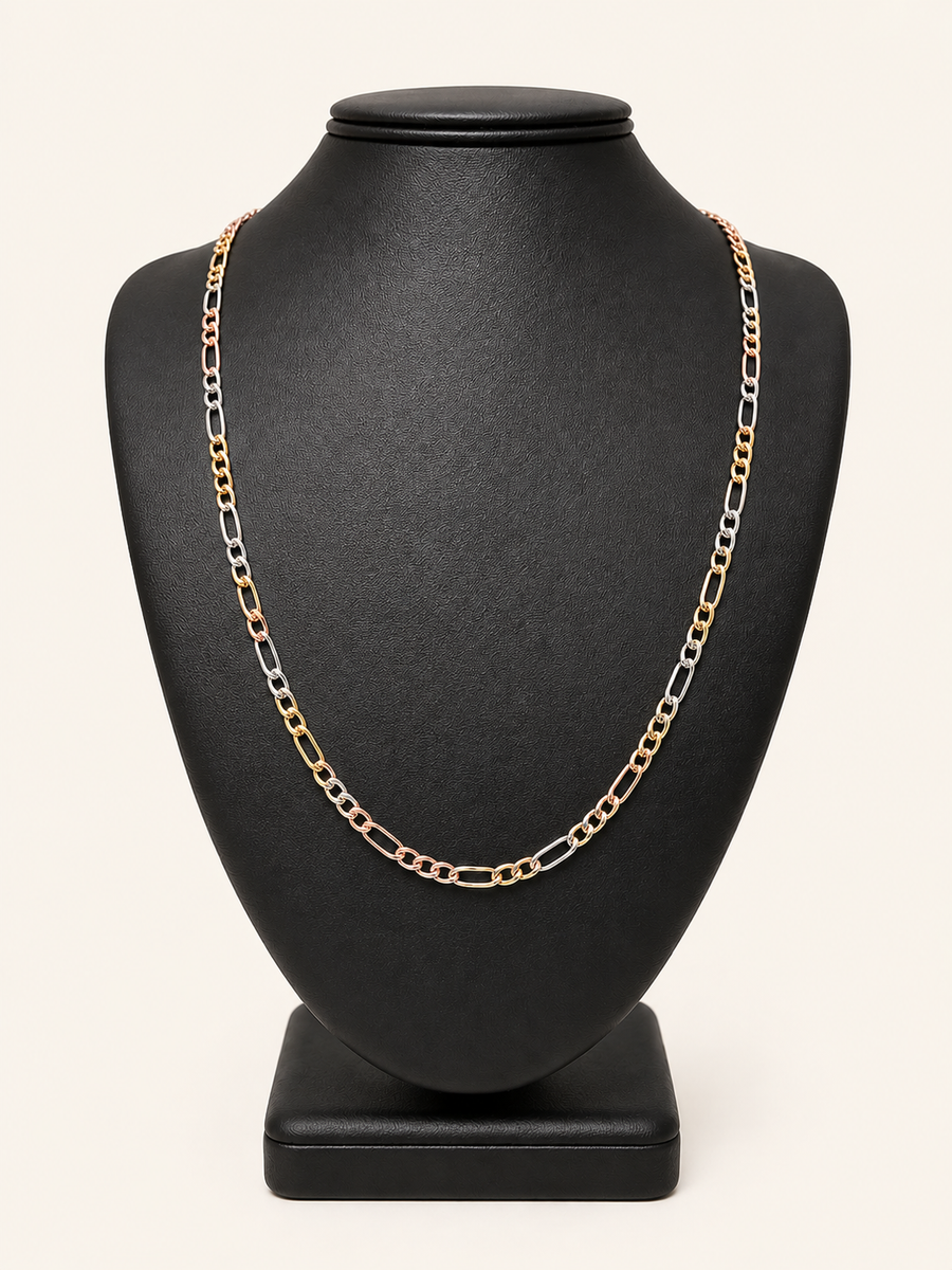 10K Tri-Color Gold Figaro Link Chain – 22" | 3.5mm