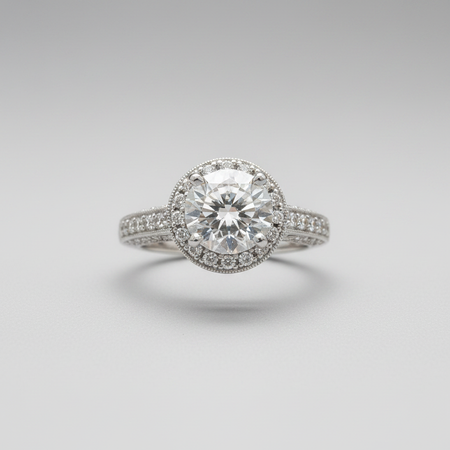 18K White Gold Round Halo Lab Grown Diamond Engagement Ring