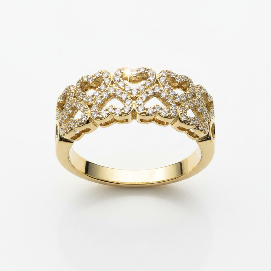 10K Yellow Heart Gold Diamond Ring Size 8.5