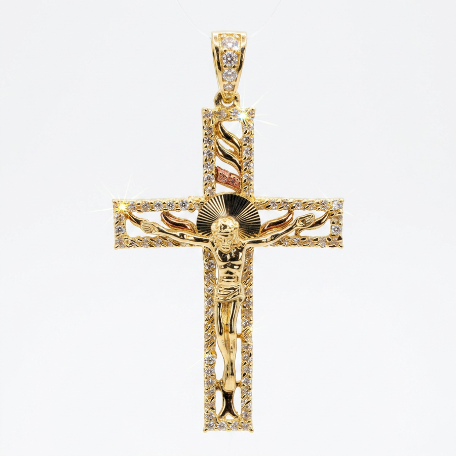 14KT 3-Tone Crucifix Pendant – R647