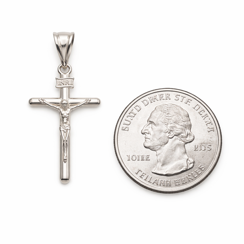 10KT Small White Gold Crucifix Pendant