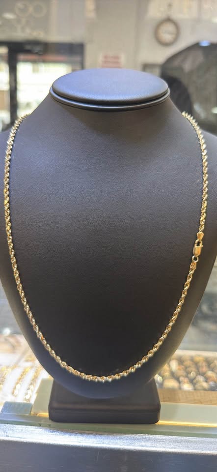 10K GOLD SOLID ROPE CHAIN 24inch 3mm