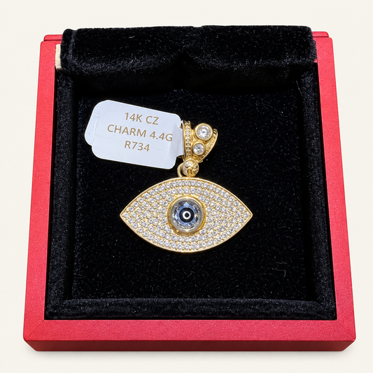 14K Yellow Gold CZ Evil Eye Pendant – R734
