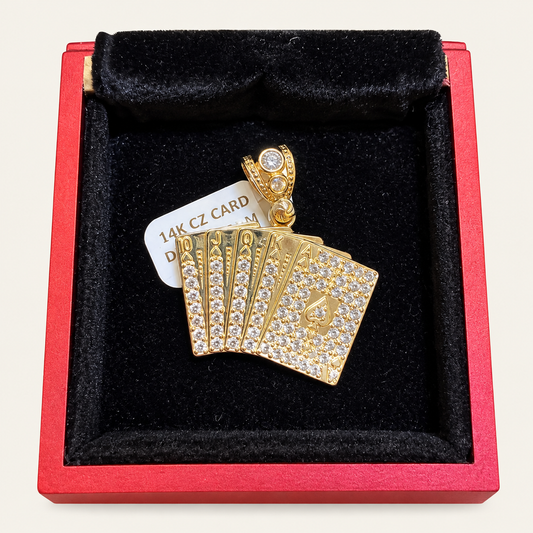 14K Yellow Gold Deck of Cards CZ Pendant – R157