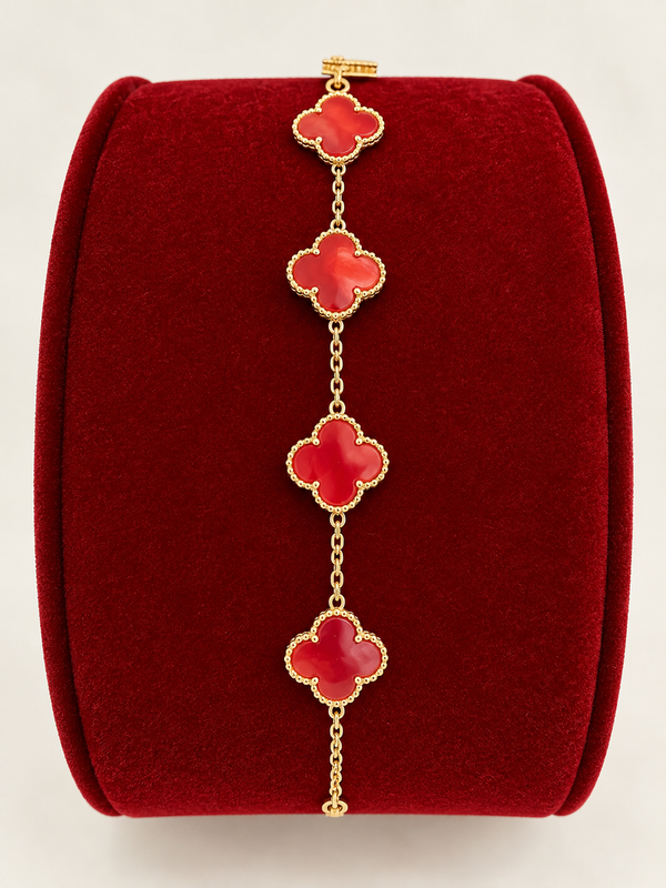 14KT Yellow Gold Carnelian Clover Bracelet – R485