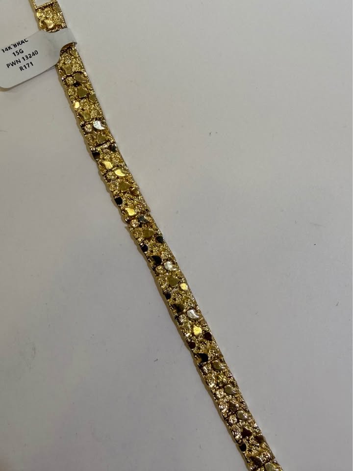 14KT GOLD NUGGET BRACELET 7.5mm 7.5in