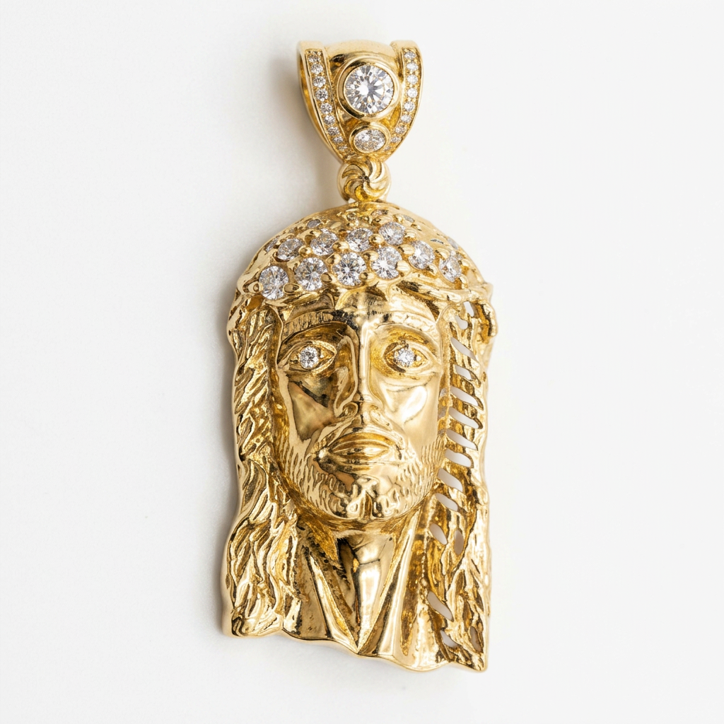 14KT Gold CZ Jesus Head Pendant – R701