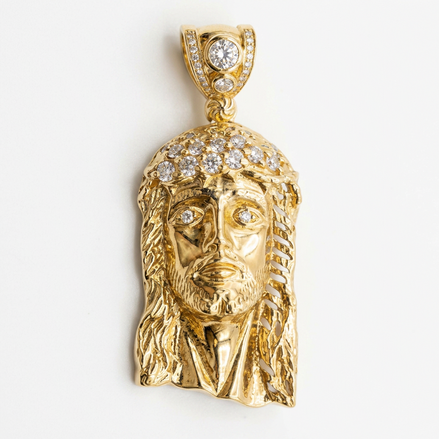 14KT Gold CZ Jesus Head Pendant – R701
