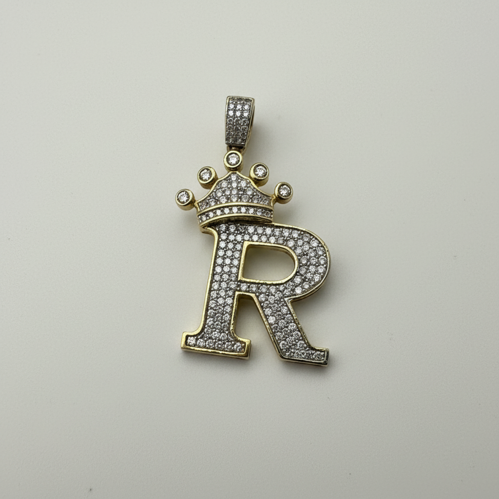 14KT DIAMOND INITIAL "R" PENDANT